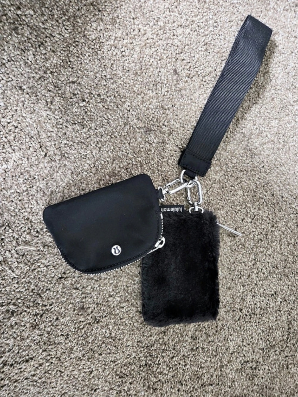 lululemon Dual Pouch Wristlet *Plush Fleece Black Mini Bag Set